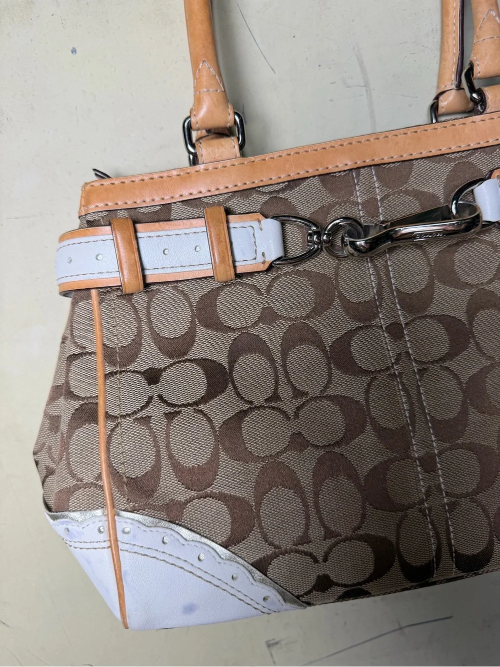 Coach Signature Hampton Buckle Belted Satchel Y2K Blue Leather Jacquard Bag
